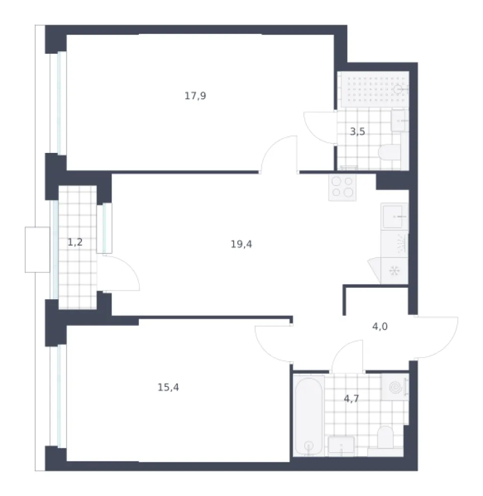2-комн. 66,1 м²