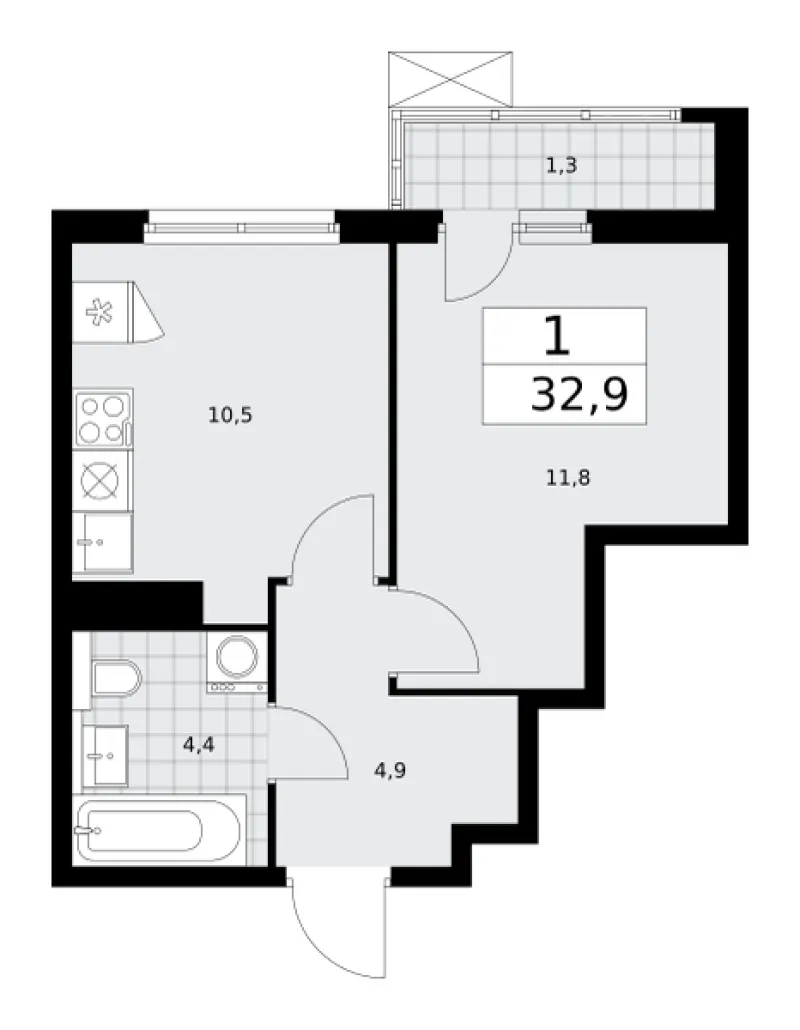 1-комн. 32.9 м²