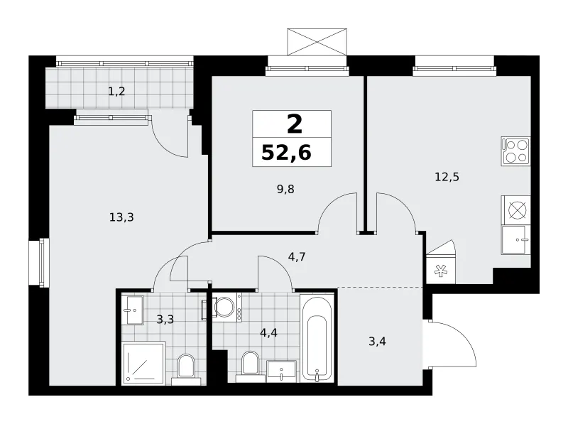 2-комн. 52,6 м²