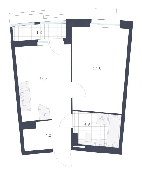 1-комн. 37.3 м²