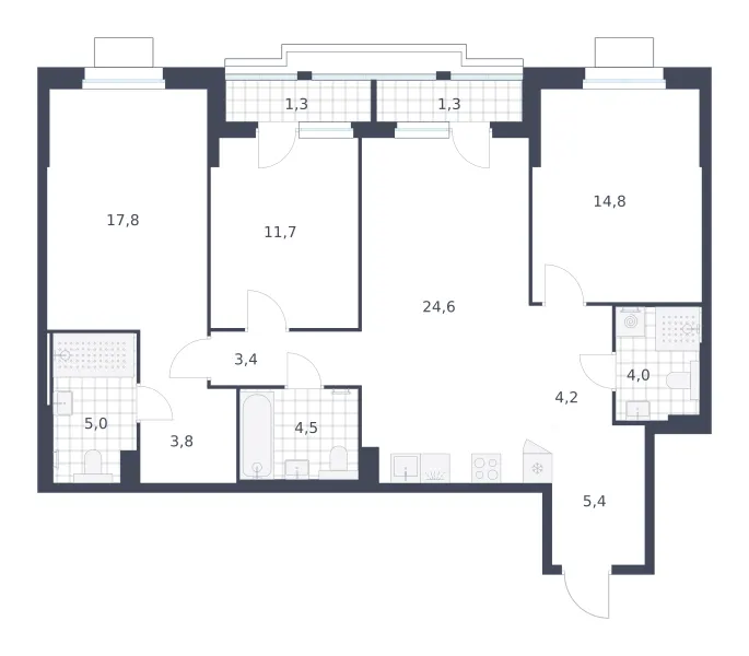 3-комн. 101.8 м²