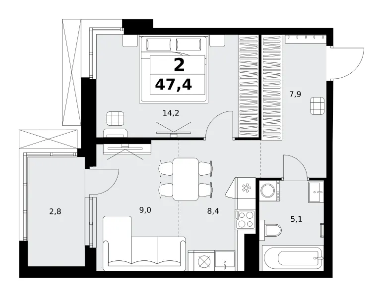 2-комн. 47.4 м²