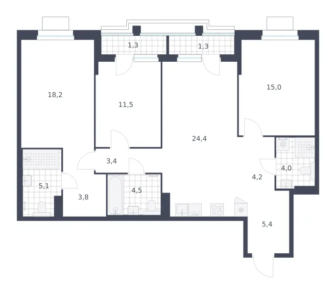 3-комн. 102.1 м²