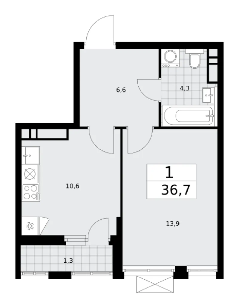1-комн. 36.7 м²