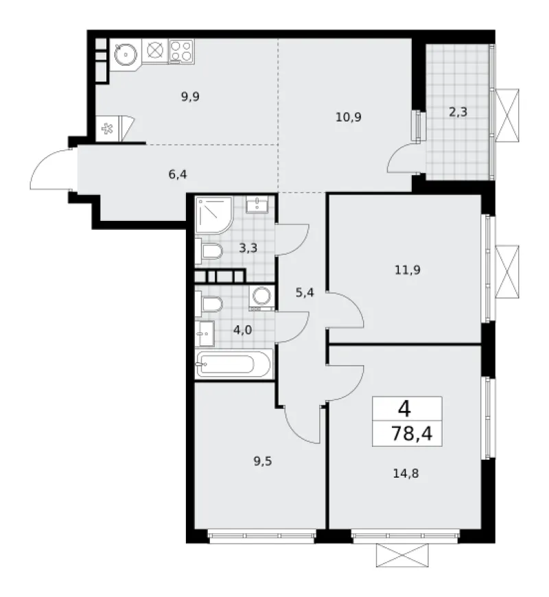 4-комн. 78.4 м²