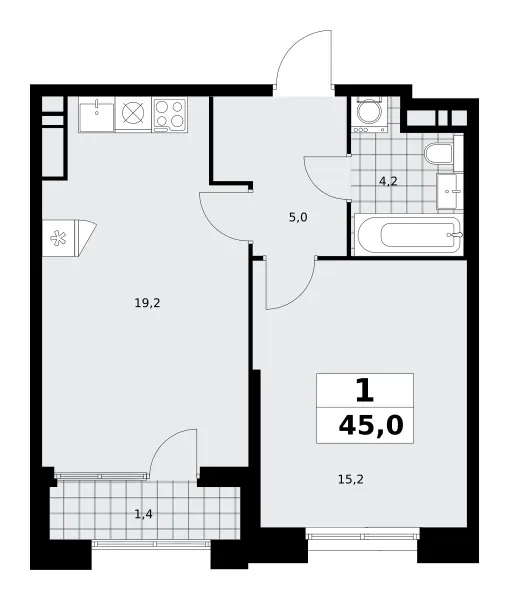 1-комн. 45 м²