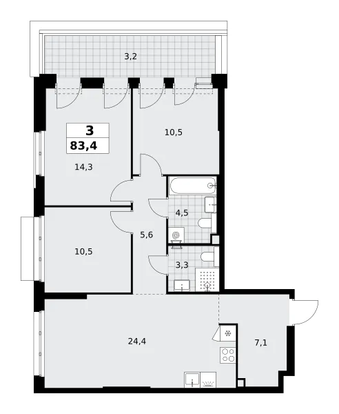 3-комн. 83.4 м²
