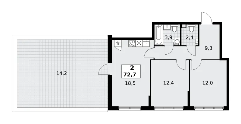 2-комн. 72.7 м²