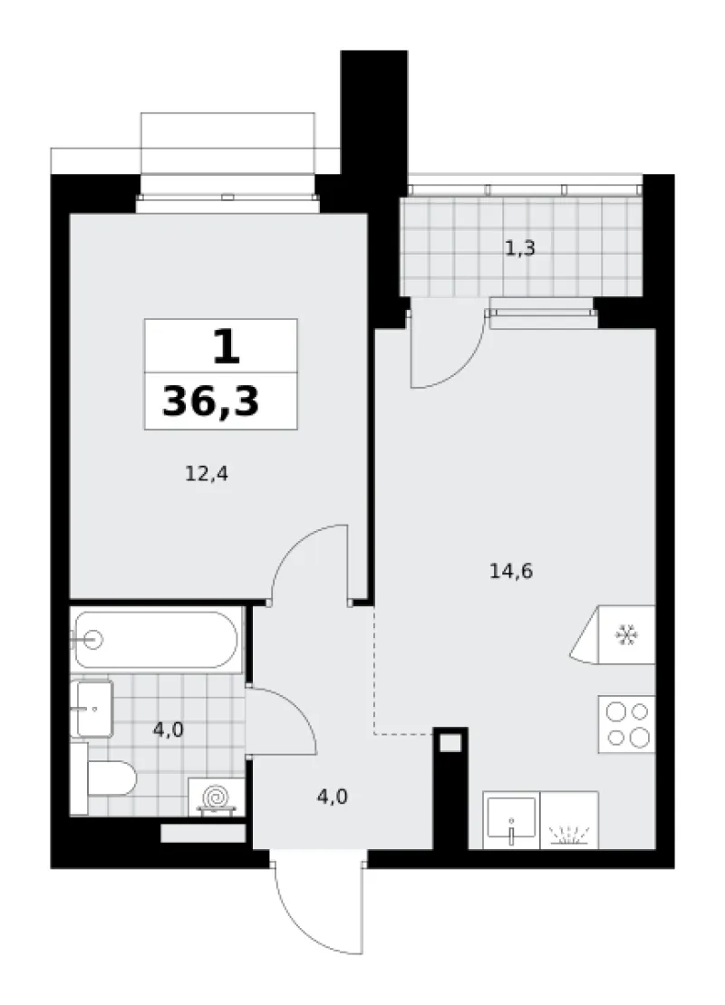 1-комн. 36.3 м²
