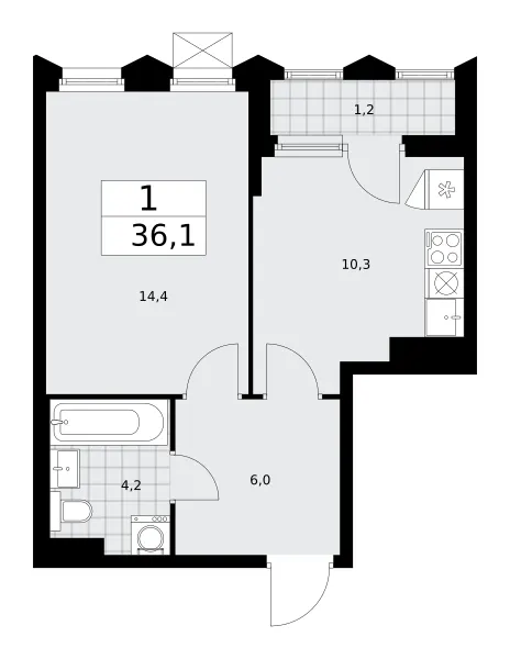 1-комн. 36.1 м²