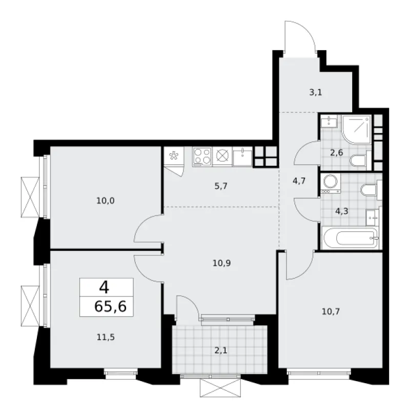 4-комн. 65.6 м²