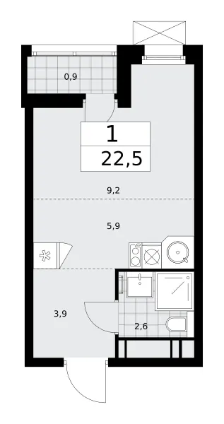 Студия 22.5 м²