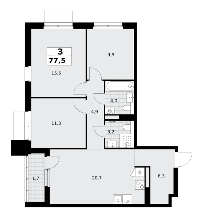 3-комн. 77.5 м²