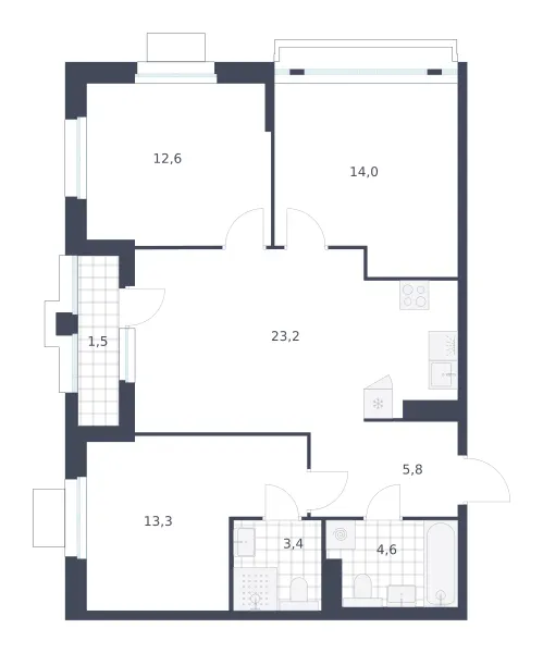 3-комн. 78.4 м²