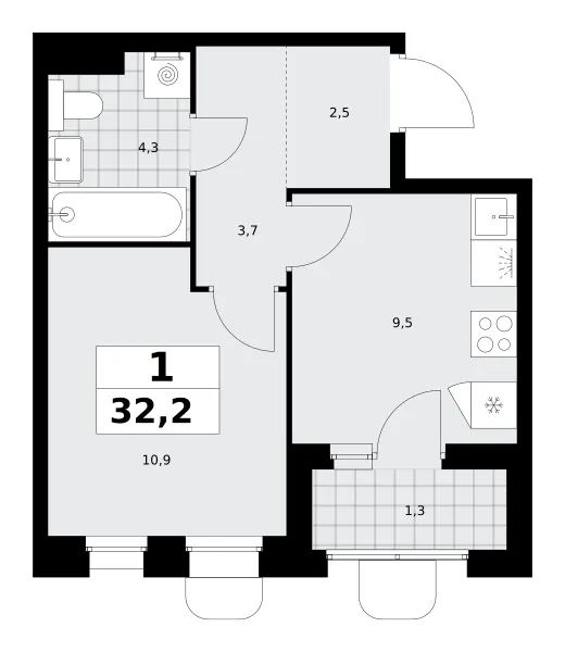 1-комн. 32.2 м²