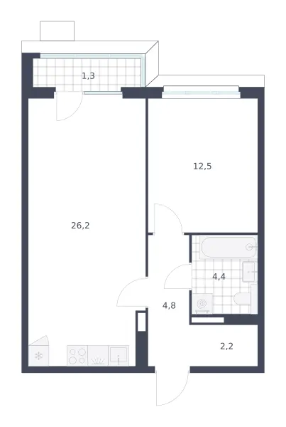 1-комн. 51.4 м²