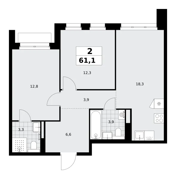 2-комн. 61.1 м²