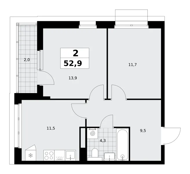 2-комн. 52.9 м²