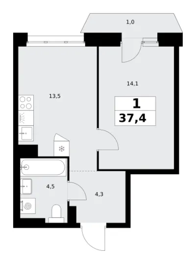 37,4 м² — планировка