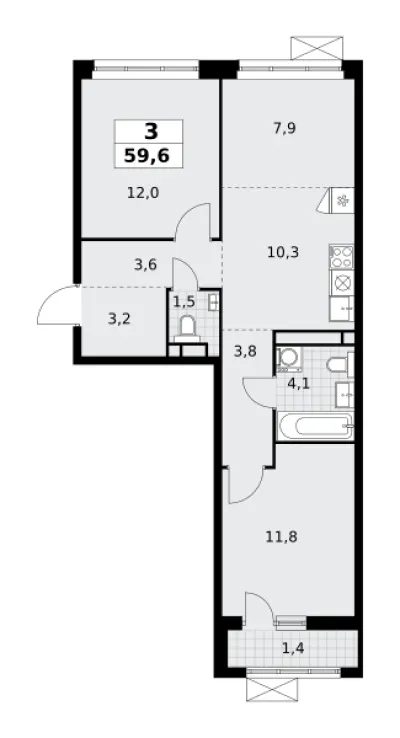 59,6 м² — планировка
