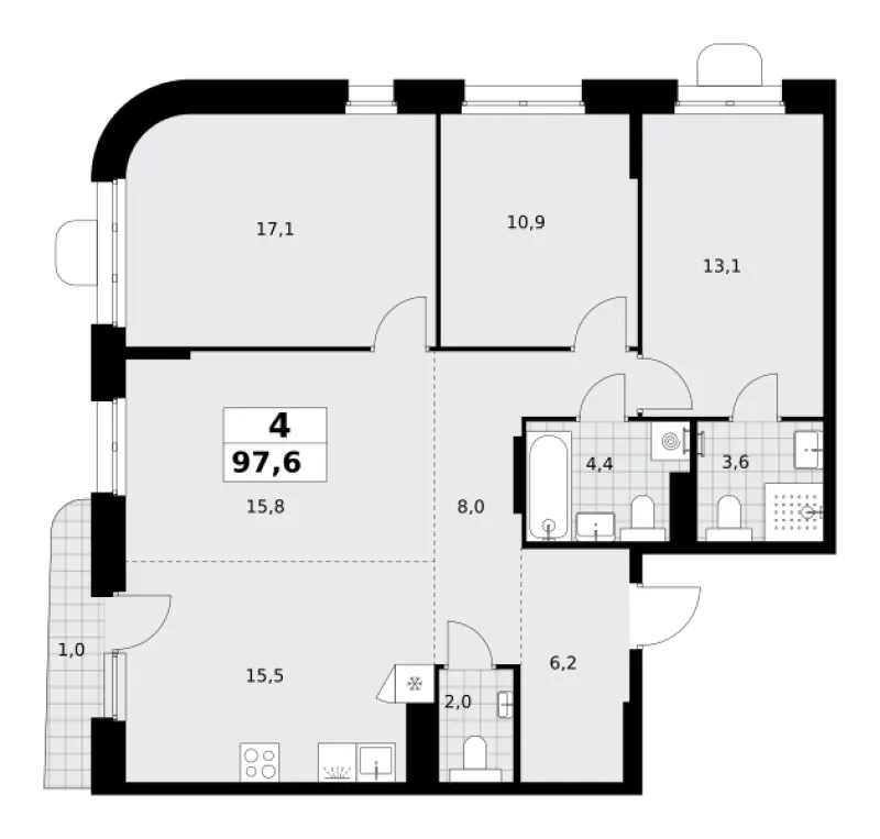 4-комн. 97.6 м²