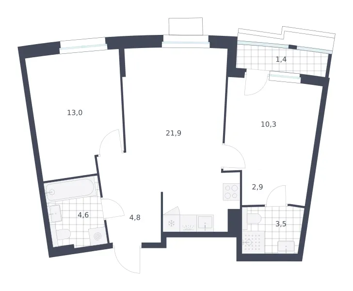 2-комн. 62.4 м²