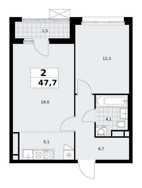 2-комн. 47.7 м²