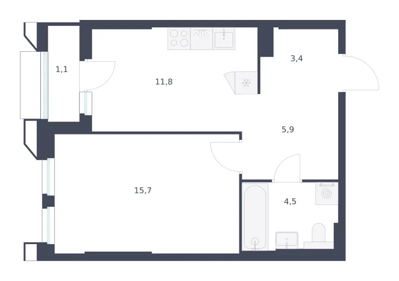 1-комн. 42.4 м²