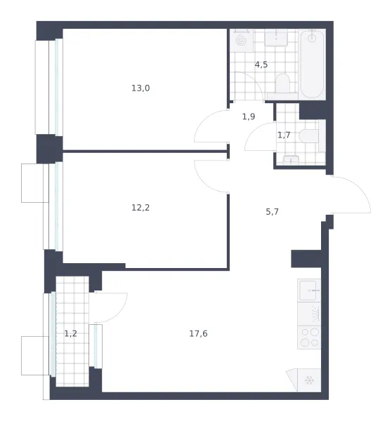 2-комн. 57.8 м²