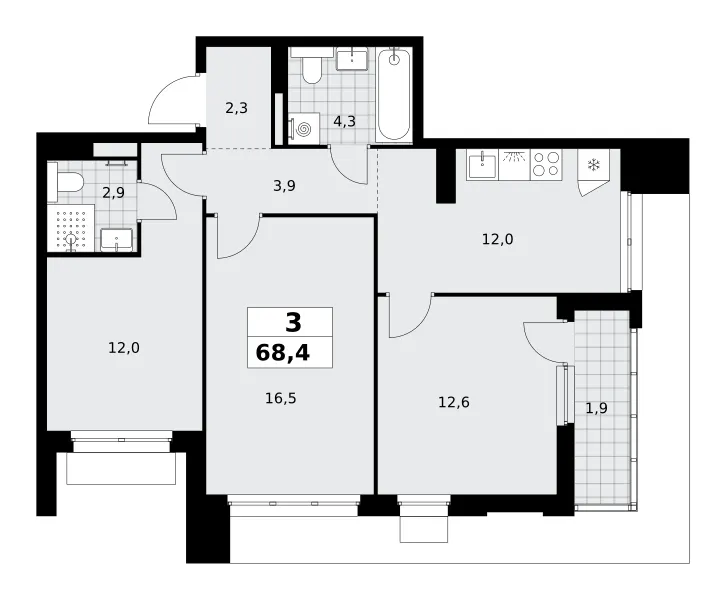 3-комн. 68.4 м²