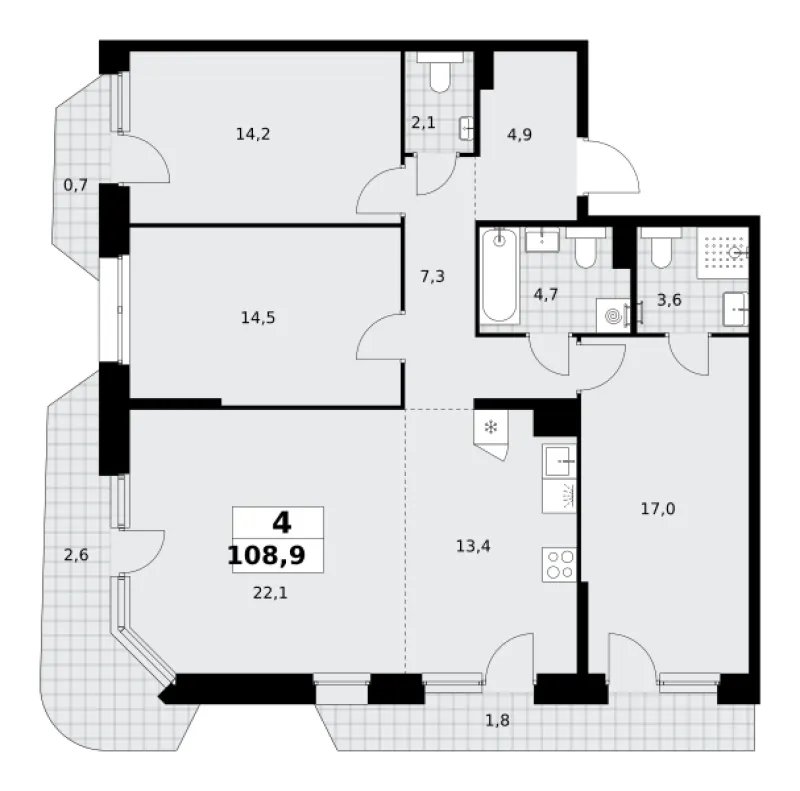 4-комн. 108.9 м²