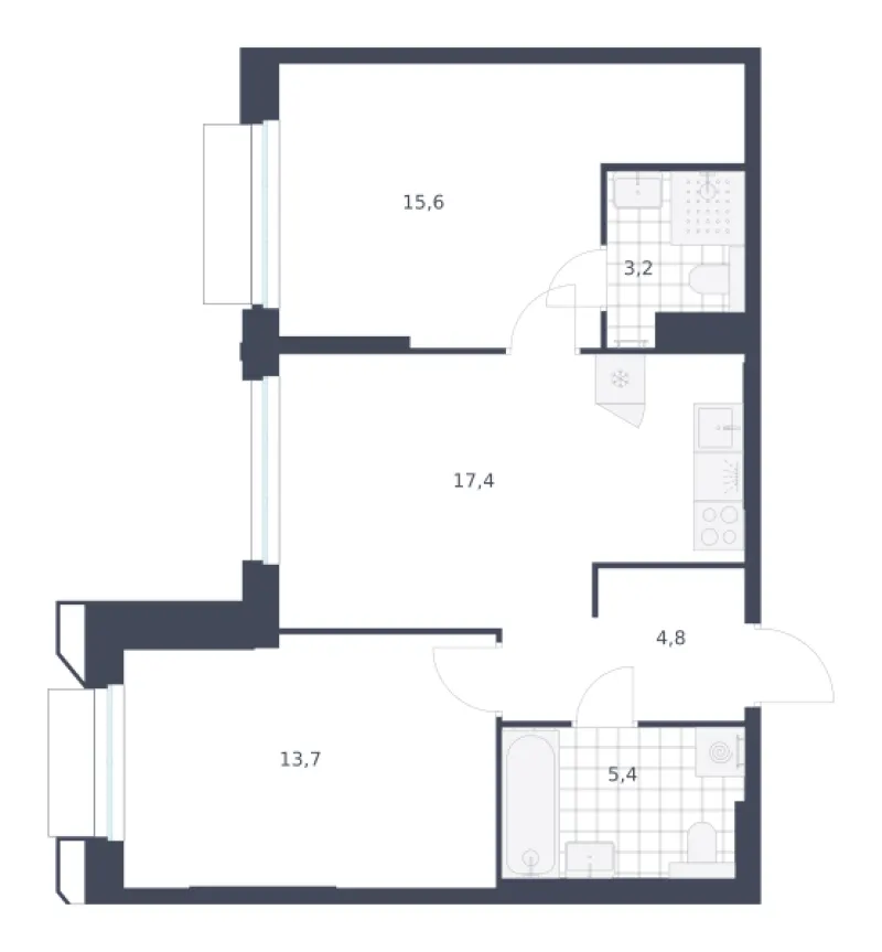 2-комн. 60.1 м²