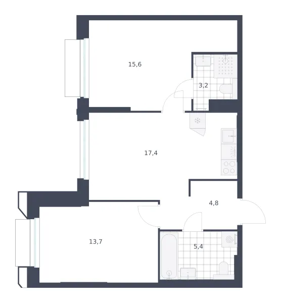 2-комн. 60,1 м²