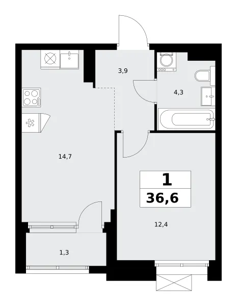 1-комн. 36.6 м²