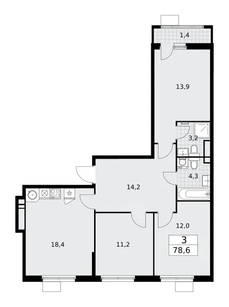 3-комн. 78.6 м²