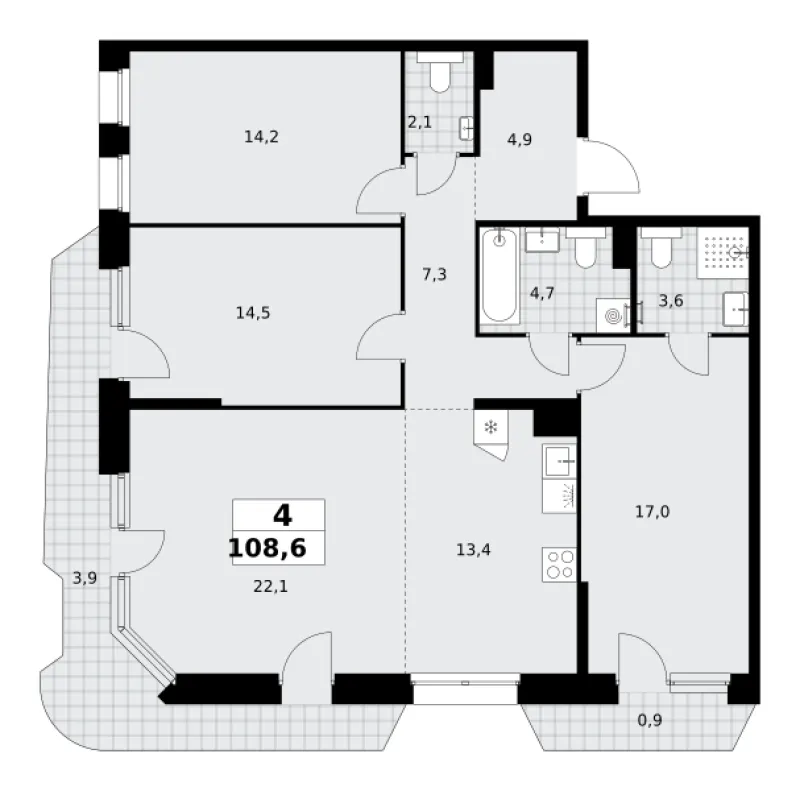 4-комн. 108.6 м²