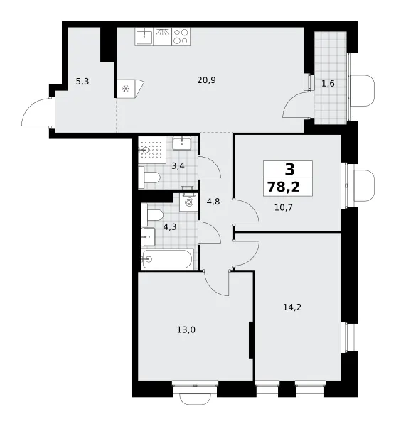 3-комн. 78.2 м²