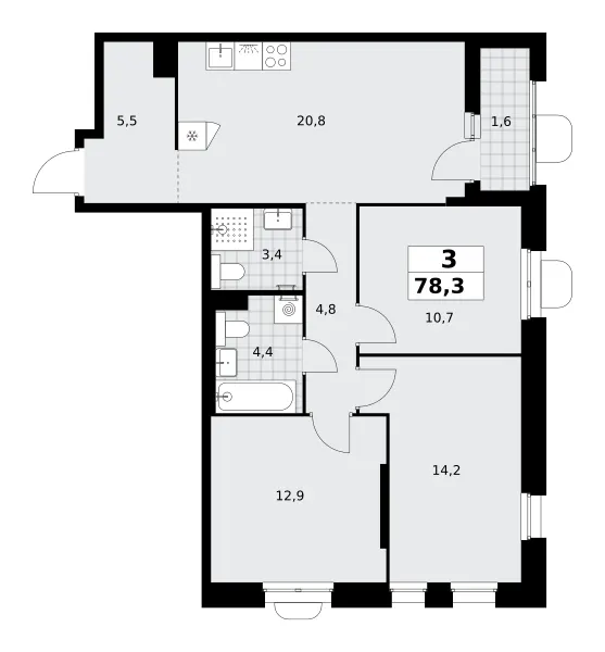 3-комн. 78.3 м²