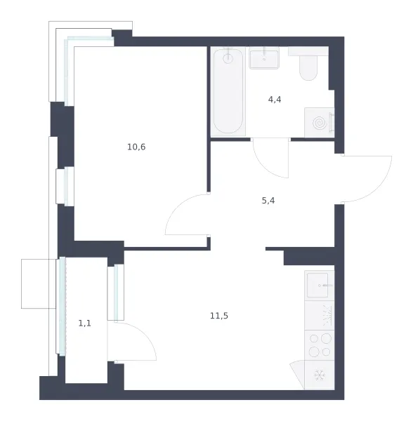 1-комн. 33 м²