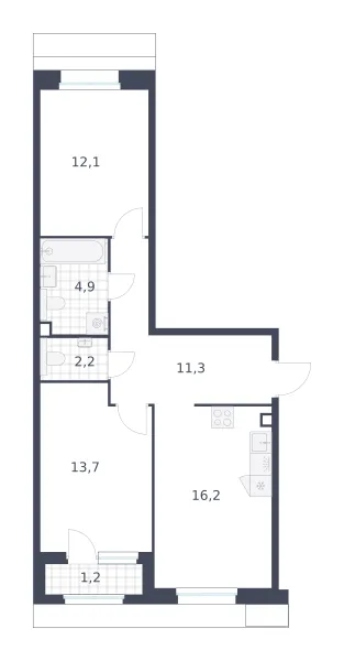 2-комн. 61.6 м²