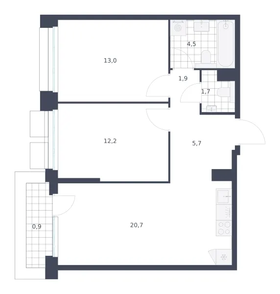 2-комн. 60.6 м²
