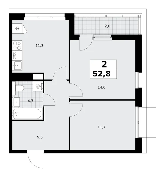 2-комн. 52.8 м²