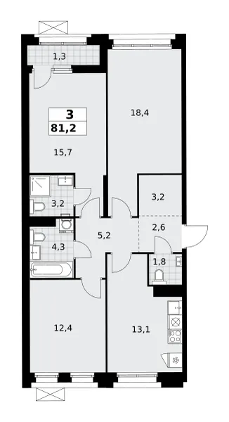 3-комн. 81.2 м²