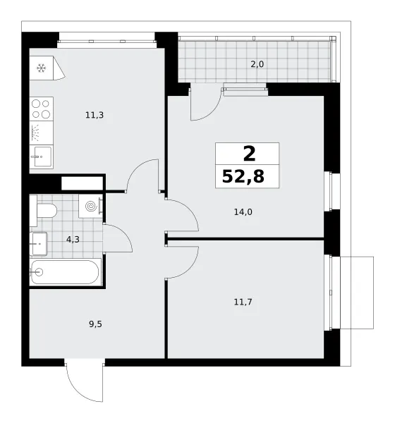 2-комн. 52.8 м²
