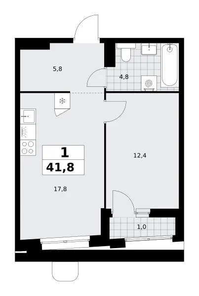 1-комн. 41.8 м²