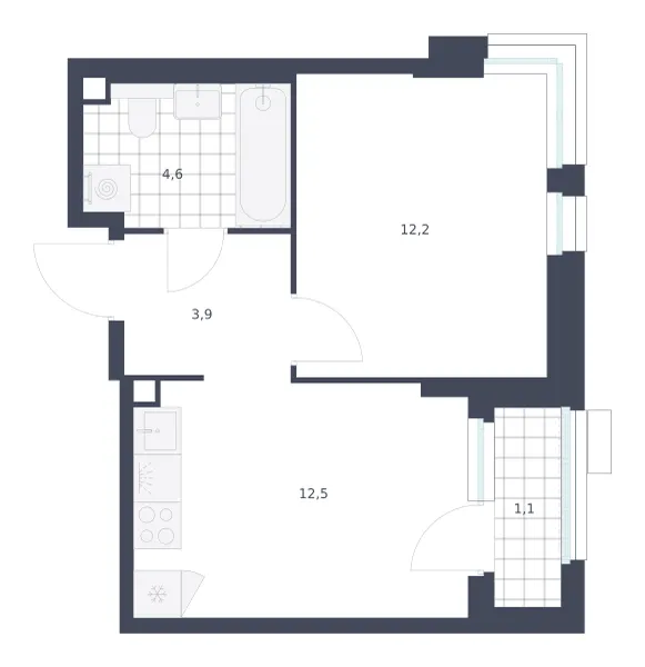 1-комн. 34.3 м²