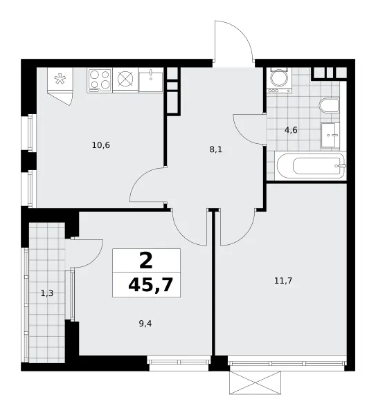 2-комн. 45.7 м²