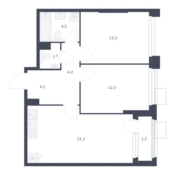 2-комн. 62.6 м²