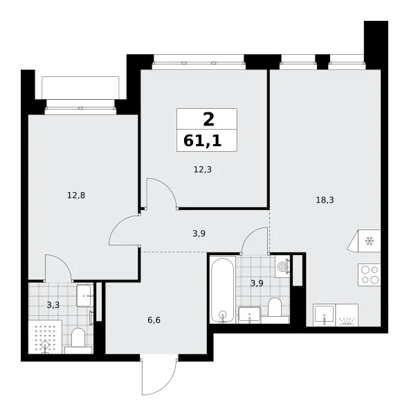 2-комн. 61.1 м²