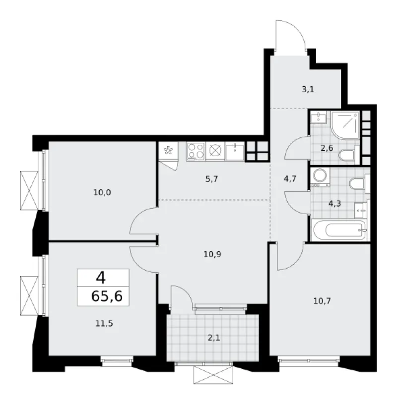 4-комн. 65.6 м²